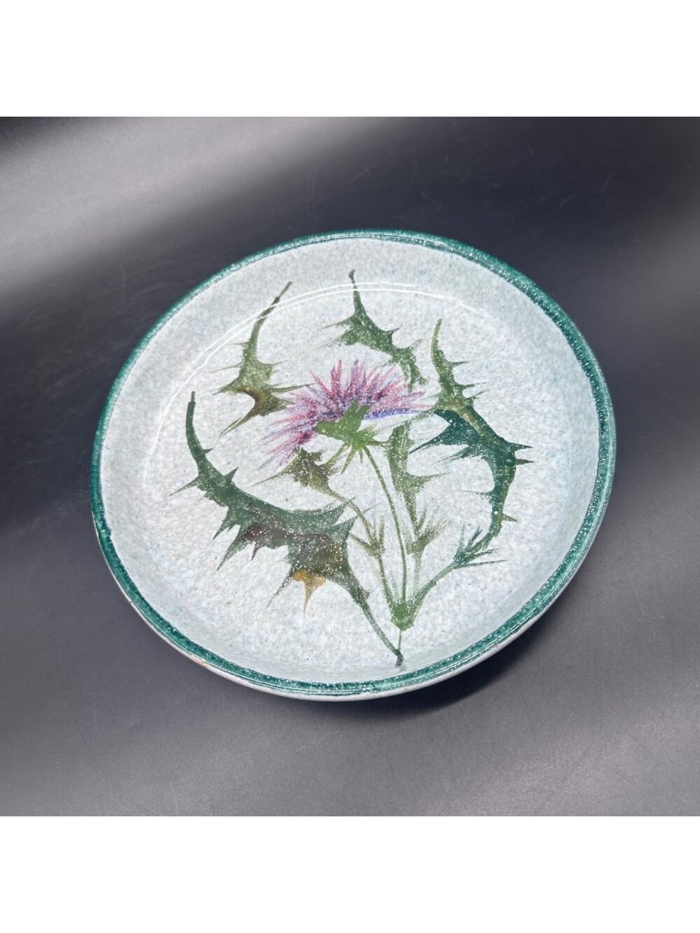 Vintage Italian Pottery Dish Floral Purple Pink Thistle Flower Heller Italy